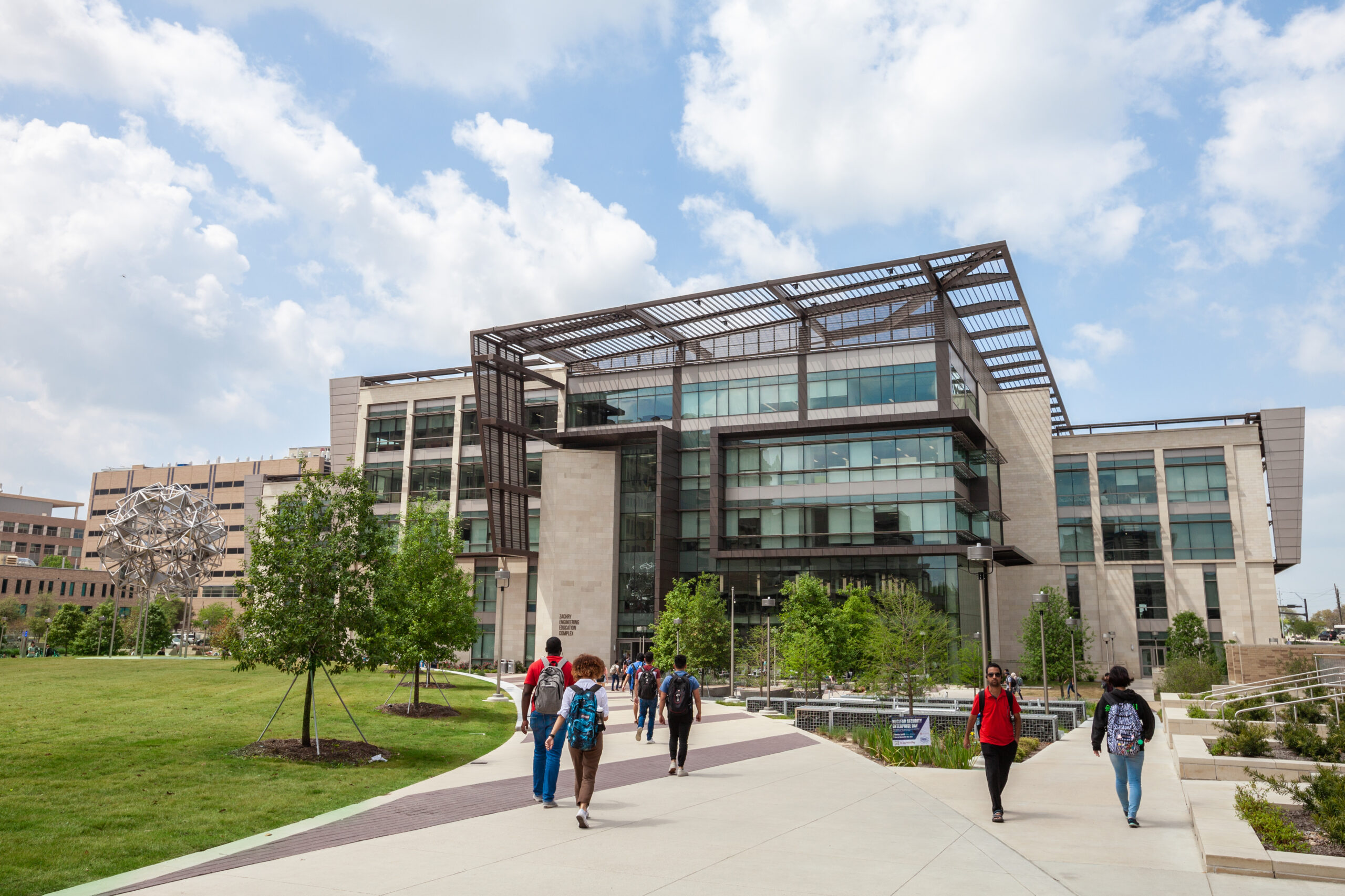 A view of the exterior of the Zachry Engineering Education Complex building on the campus of Texas A&M University.